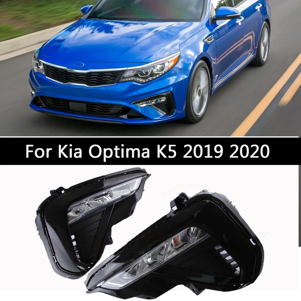 2 PCS For Kia Optima K5 2019 2020 DRL LED Daytime Running Lights With Yellow Turn Signal Front Fog Light Lamp Cover