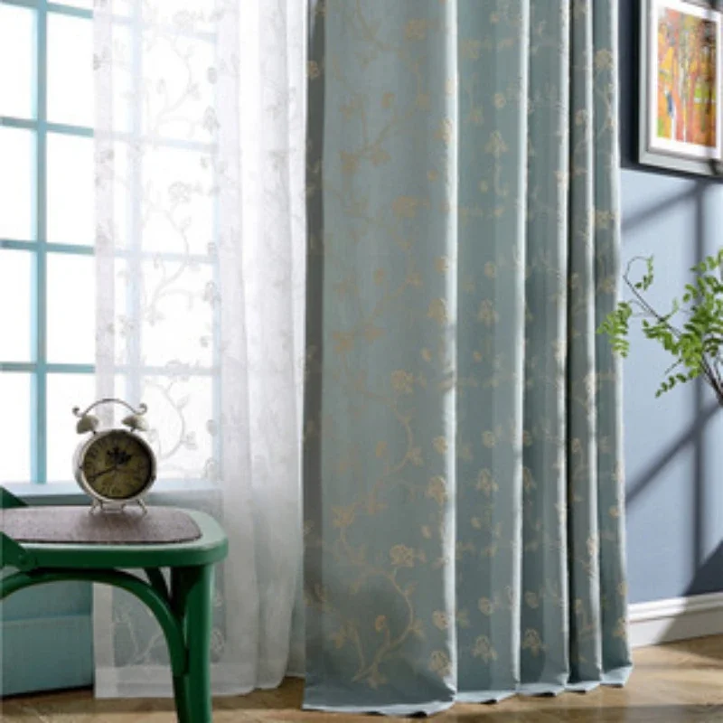 Light Luxury Embroidered Curtains for Living Dining Room Bedroom Enchanting Modern Simple Artificial Cotton Embroidery Balcony