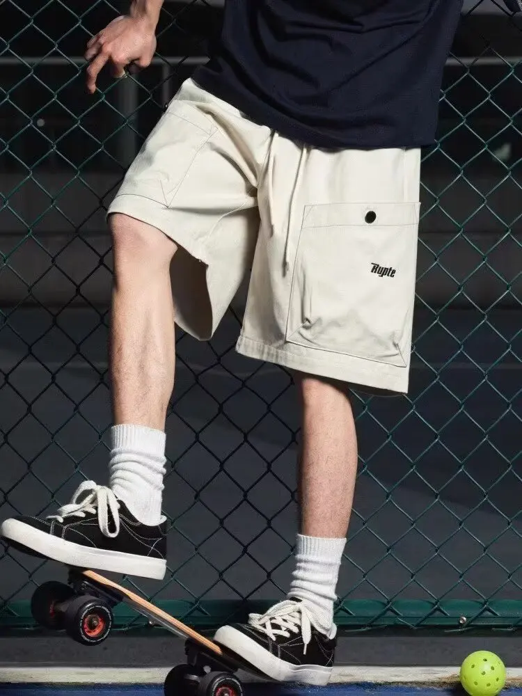 الرجعية جيب كبير العمل السراويل الرجال 25 الصيف جديد شارع العليا فضفاض الأمريكية رسالة مطرزة خمس نقاط سراويل تقليدية