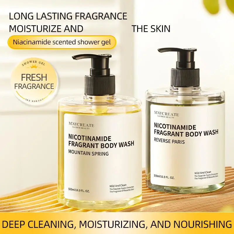 Niacinamide Fragrance Shower Gel 500ml Long-lasting Aroma Moisturizing and Hydrating Body Wash Shower Cream for Women C8P2
