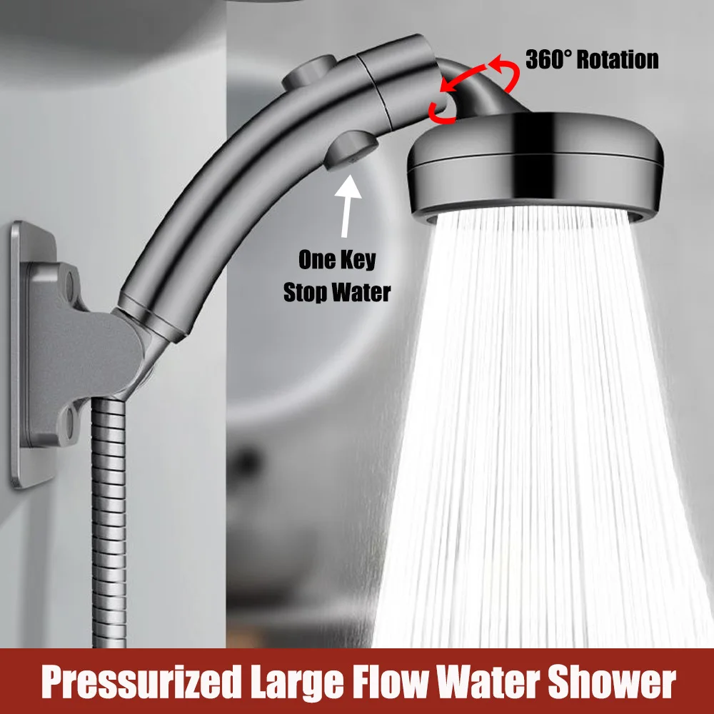 High Pressure Shower Head With Stop Button Booster Shower Head Handheld Rainfall Showerhead Faucet Bathroom Accessories