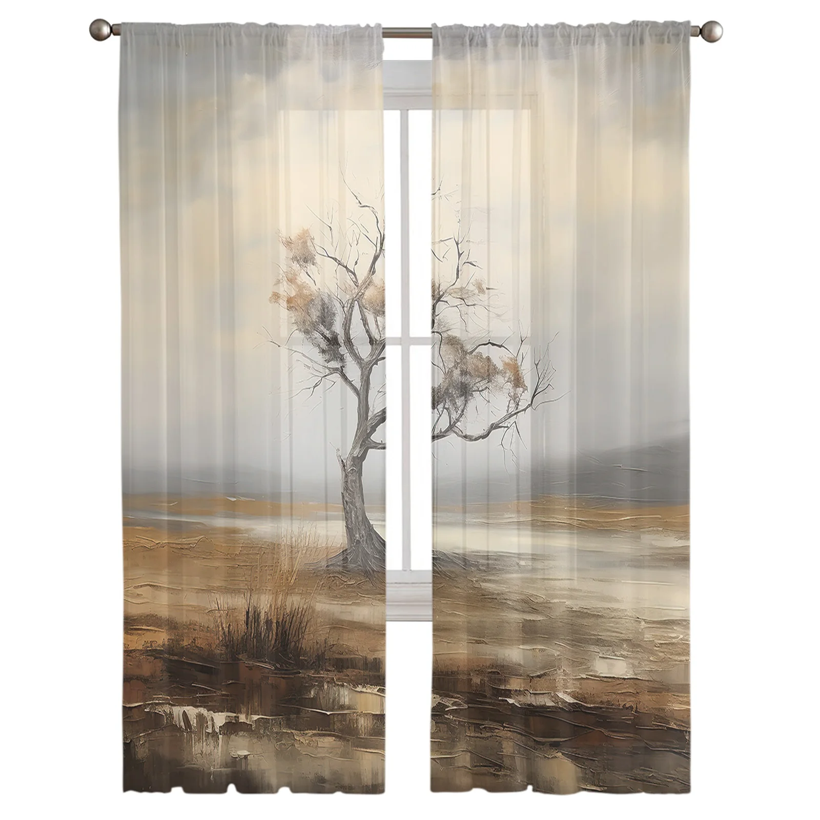 Branch Grassland Sheer Curtains For Living Room Window Long Tulle Kids Bedroom Kitchen Decoration Curtain Voile Drapes