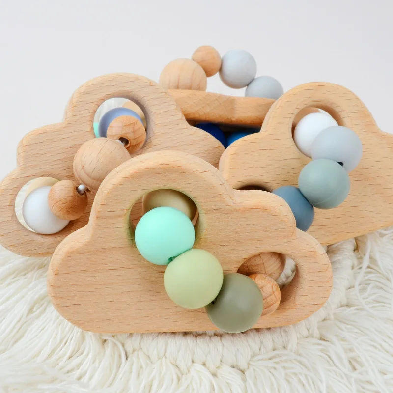 Produtos para mães e bebês, brinquedos para dentição de bebês, hastes de moagem, sinos de agitação, brinquedos para dentição de nuvem de madeira de faia
