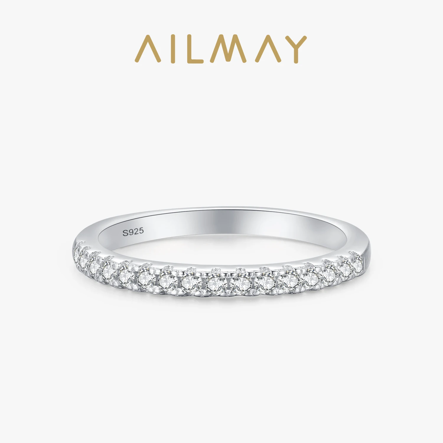 Ailmay Real 925 Sterling Silver Fashion Wedding Stackable AAAAA Level CZ Finger Rings For Women Wedding Statement Fine Jewelry