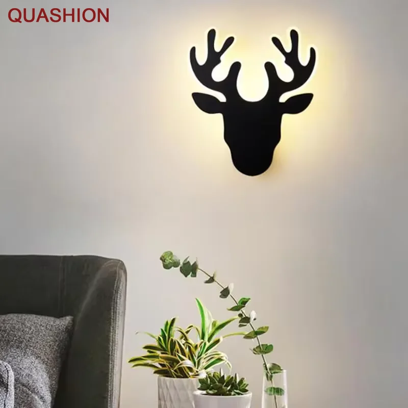 Simple Deer Head Wall Lamp Modern Study Bedroom Bedside Lamp Warm Creative Living Room Hotel Aisle Decoration LED Wall Lamp