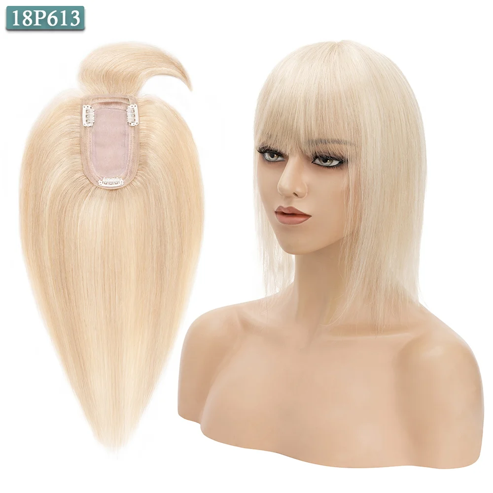SEGO 7x13CM Echthaar-Topper mit Pony für Frauen, Seidenbasis, natürliche Haarteile, Perücken für Haarausfall, Volumenabdeckung, graues Haar – Detail 21