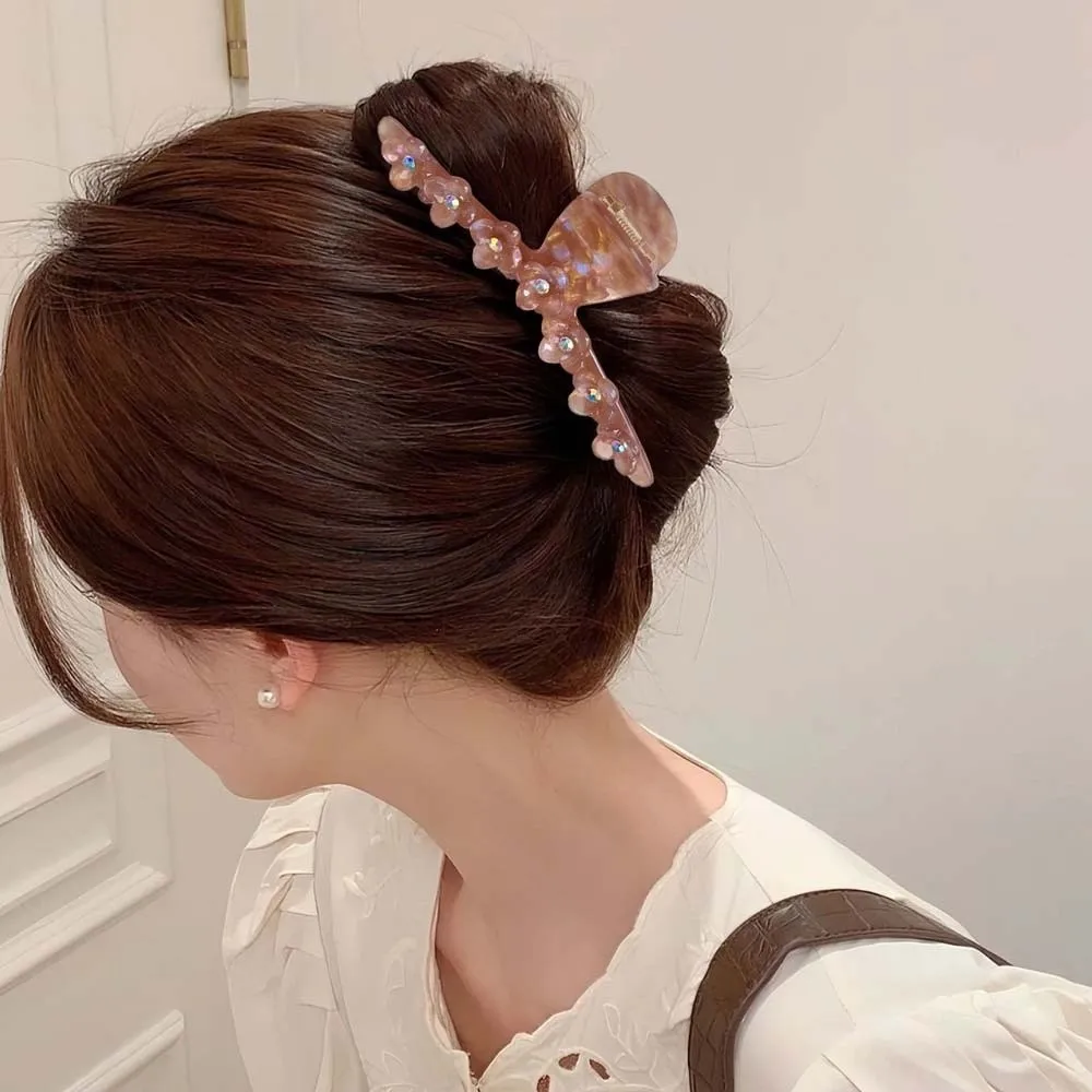 

Elegant Flower Hair Claw Korean Style Rhinestone Straight Line Shaped Shark Clip Headwear Gradient Color Acetic Acid Hair Claw