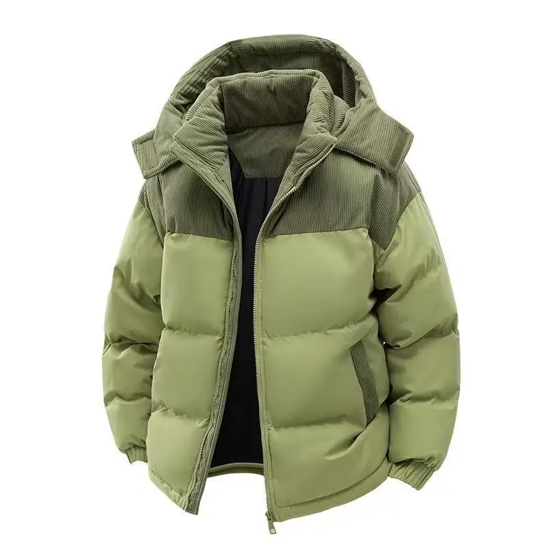 2025 Autumn/Winter New Men's Hooded Cotton Jacket Thickened Warm Fashion Splicing Couple's Cotton Jacket