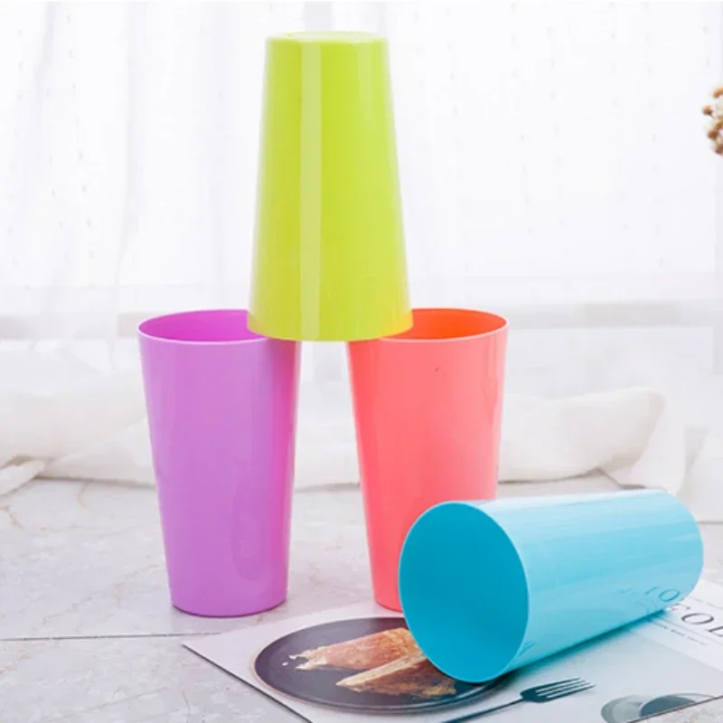 Home Plastic Water Cup Juice Tea Cup Portable Brief Color Candy Thickened Washing Toothbrush Brushing Cup Party Drinkware