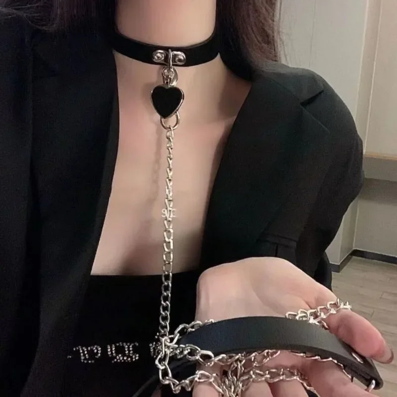 Women Collar Sexy PU Leather Choker Metal Chain Goth Punk BDSM Neck Bondage Fetish Erotic Accessories Cosplay For Female Sex Toy