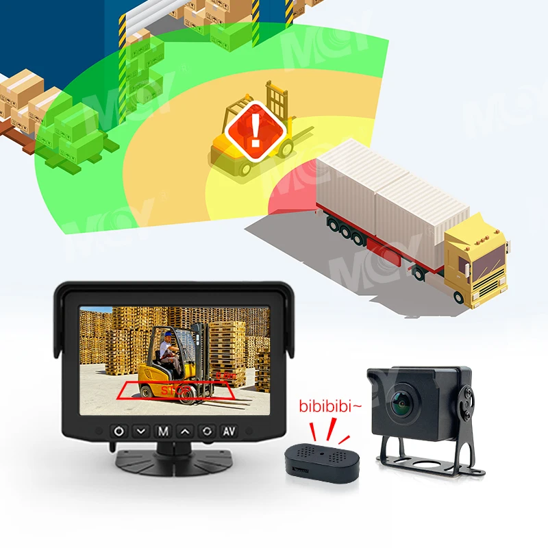 نظام رادار عكسي لوقوف السيارات السلكي مع كاميرا رادار وعرض تحذير الصوت 7 بوصة لمقطورة عربات السيارات Rv