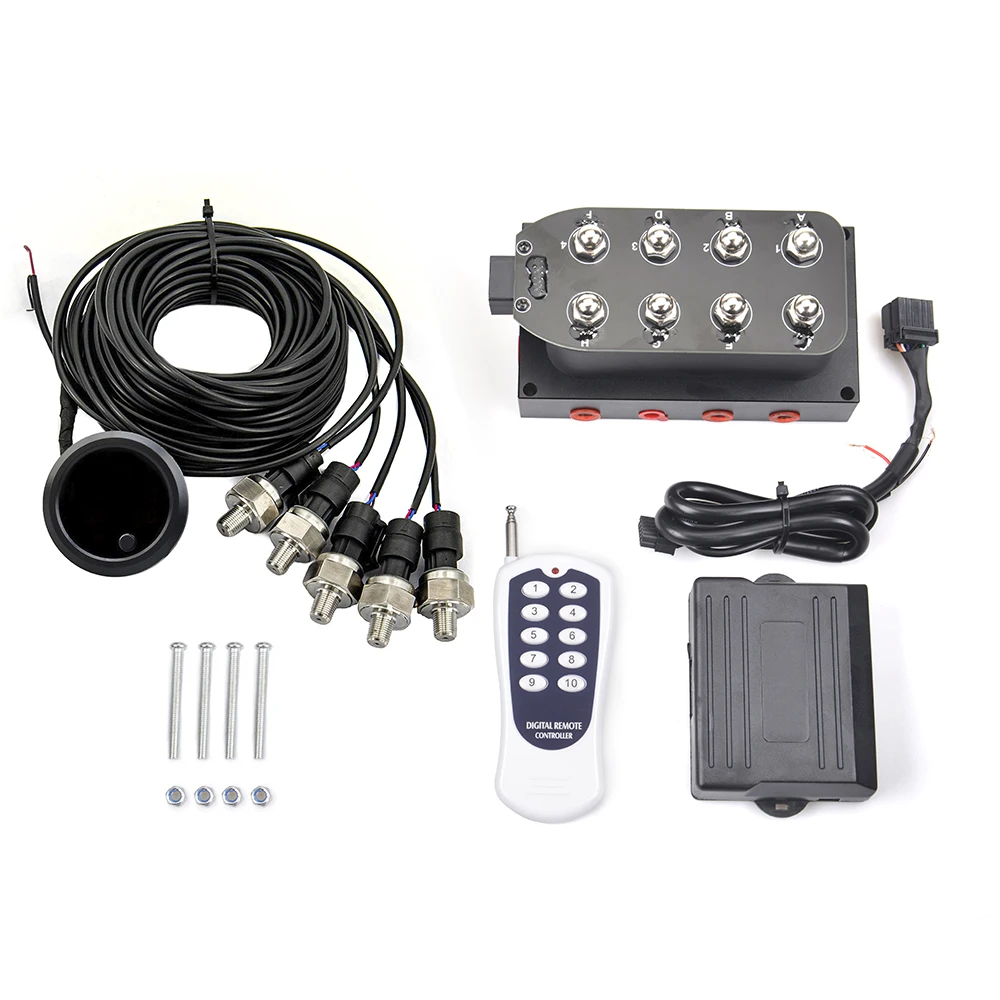 Universal 12v Suspension Manifold Valve With Remote Controller 0-300 PSI With Five Display Air Pressure Gauge
