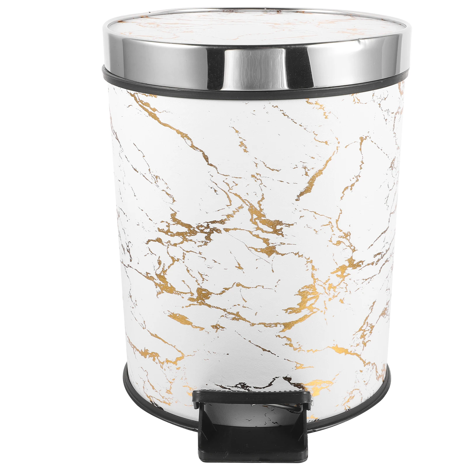 Pedal Trash Can 8L White Gold Large Size Plastic Bins with Lid for Kitchen Bathroom Office Home Waste Container Garbage Paper