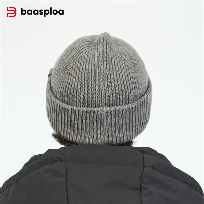 Baasploa Men Knitted Hat Brand Comfort Warm Brimless Hats for Men Casual Fashion Solid Caps Beanie Wool Autumn Winter Male