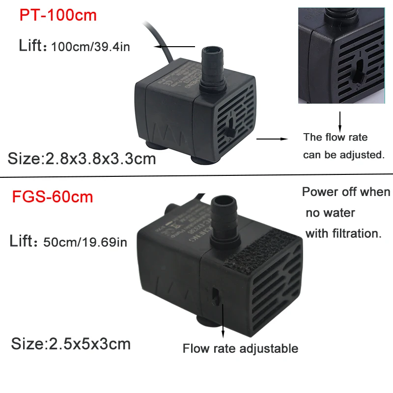 Ultra Quiet USB Aquarium Fish Tank Filtration Pump Mini Pet Fountain Submersible Adjustable Flow Water Circulation Pump 5V 5W image 3