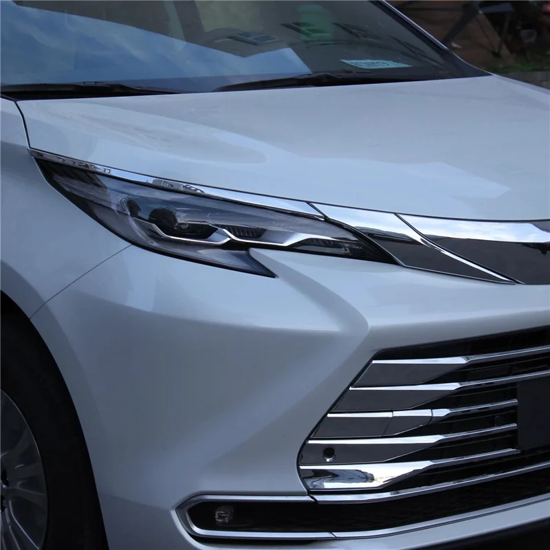 WELKINRY For Toyota Sienna XL40 4th Generation 2021-2025 ABS Chrome Front Car Head Lamp Light Eyelid Eyebrow Hood Bonnet Trim