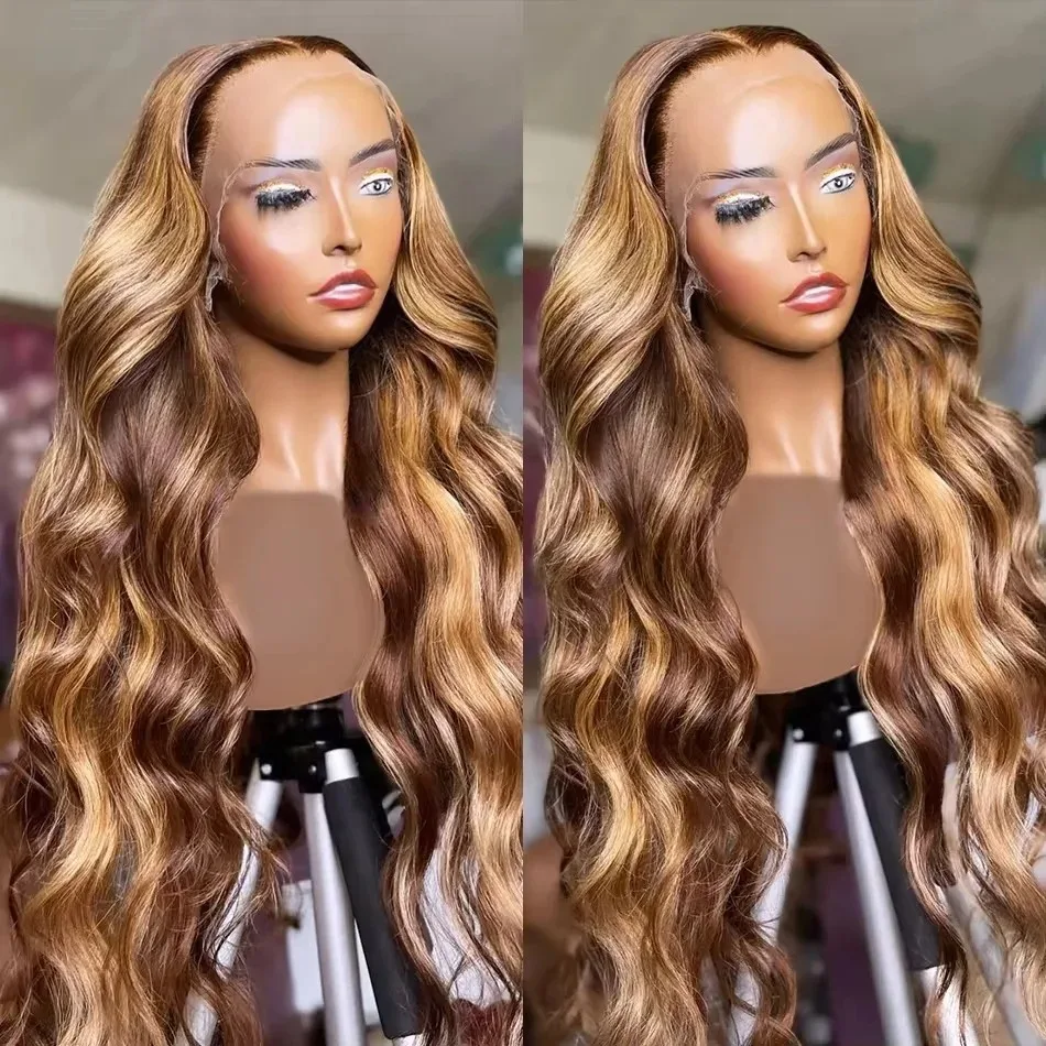 Curly Highlight 13x5 Lace Front Human Hair Body Wave 13x6 Lace Frontal Wig 200 Density 30 Inch Brazilian For Black Women