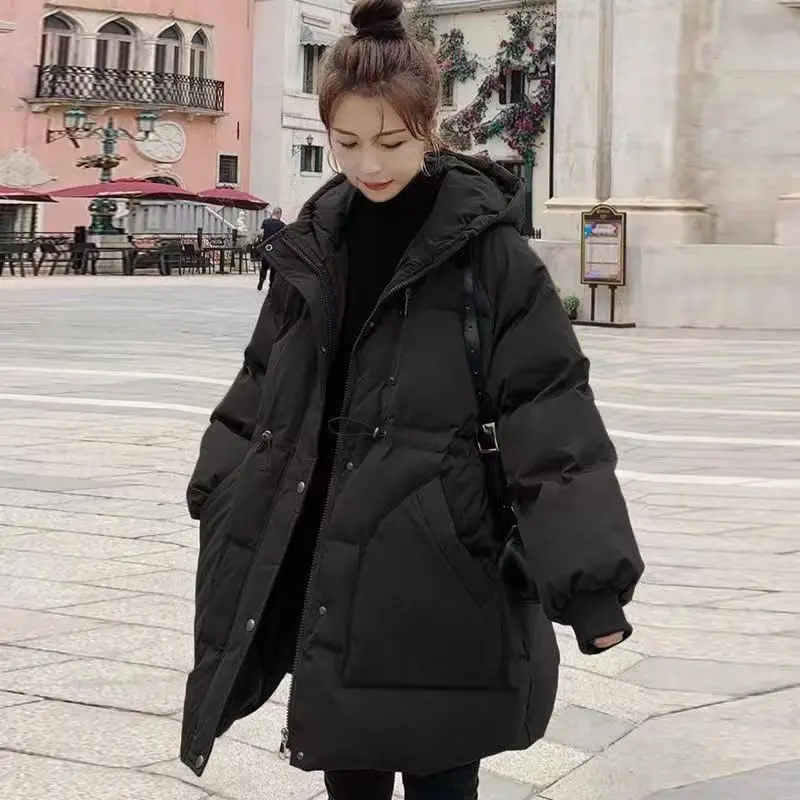 Casual Hooded Women\'s Cotton-padded Coat 2024 Winter New Thick Warm Parka Korean Medium To Long The Waist Outerwear Female