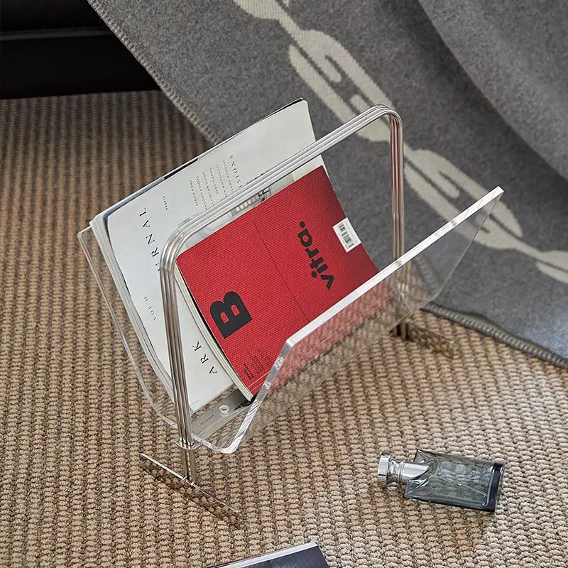 

Retro Acrylic Rolling Magazine Rack Mid-Century Floor Stand Living Room Decor Magazine Holder Bookcases Furniture Book Shelf