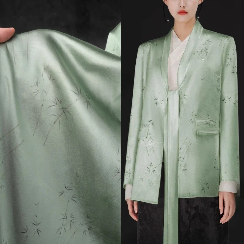 Chinese Style Light Green Ink Bamboo Vertical Fabric Shirt Jacket Skirt Pants Clothing Designer Fabric