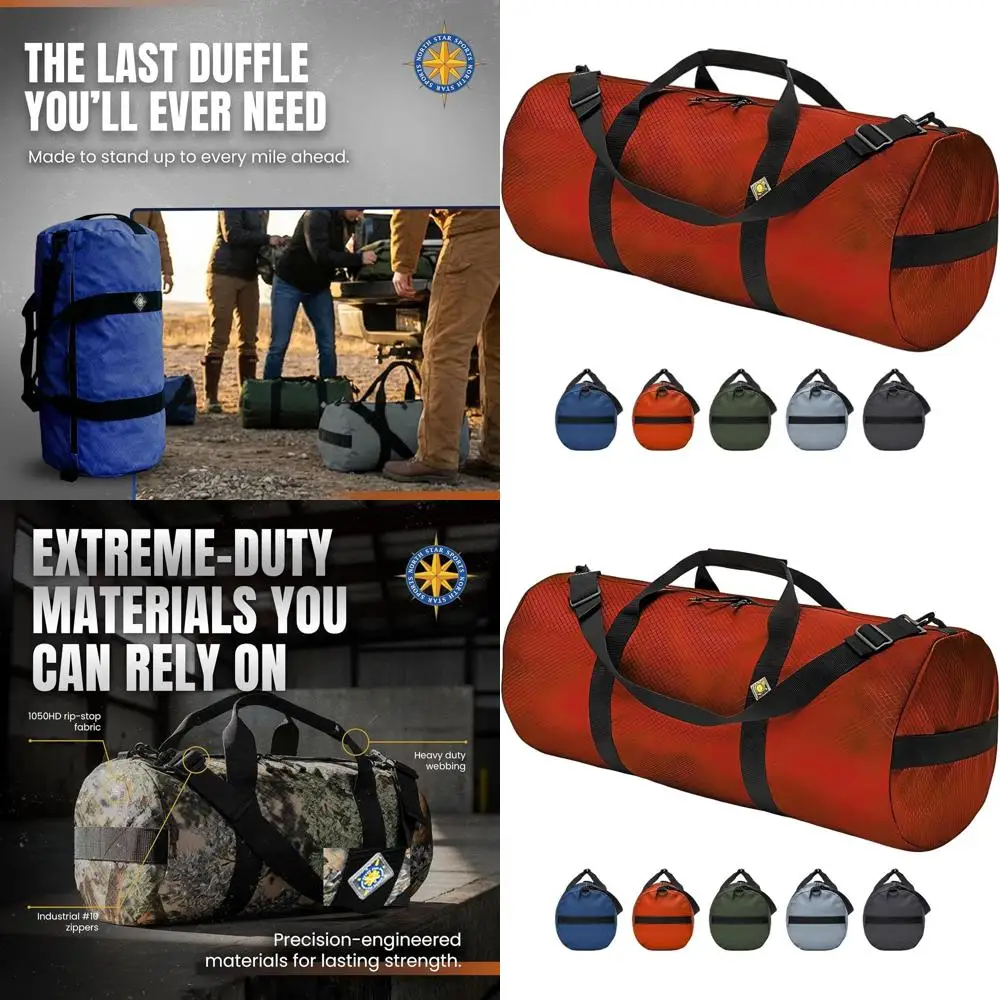 

Extra-Durable XL Ripstop Duffle Bag, Weatherproof, Packable for Travel, 131L Capacity, Orange