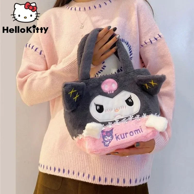 Sanrio Series Plush Handbag Kuromi Melody Cute Sweet Plush Shoulder Bag Fashionable Girl Heart Children's Shoulder Bag Birthday