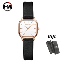 Reloj de cuarzo cuadrado para Mujer, pulsera minimalista de cuero blanco, oro rosa, movimiento japonés, marca de lujo, joyería