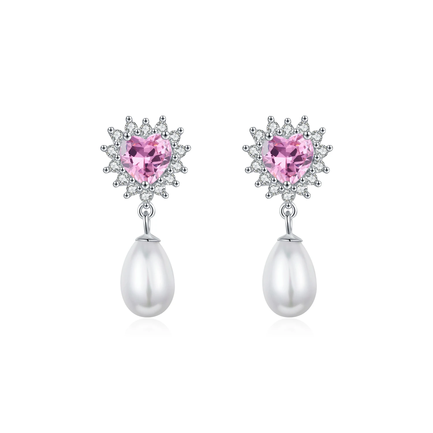 MODIAN 925 srebro serca różowa cyrkonia romantyczne kolczyki zwisające eleganckie kolczyki z muszlami i perłami dla kobiet Fine Jewelry — zdjęcie 2
