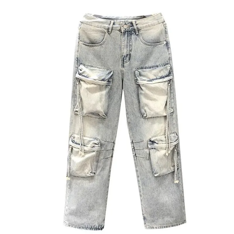 الربيع والخريف جديد عصري بلون مستقيم أنبوب متعدد جيب الجينز للرجال عارضة فضفاض الرياضة السراويل عالية الجودة #4