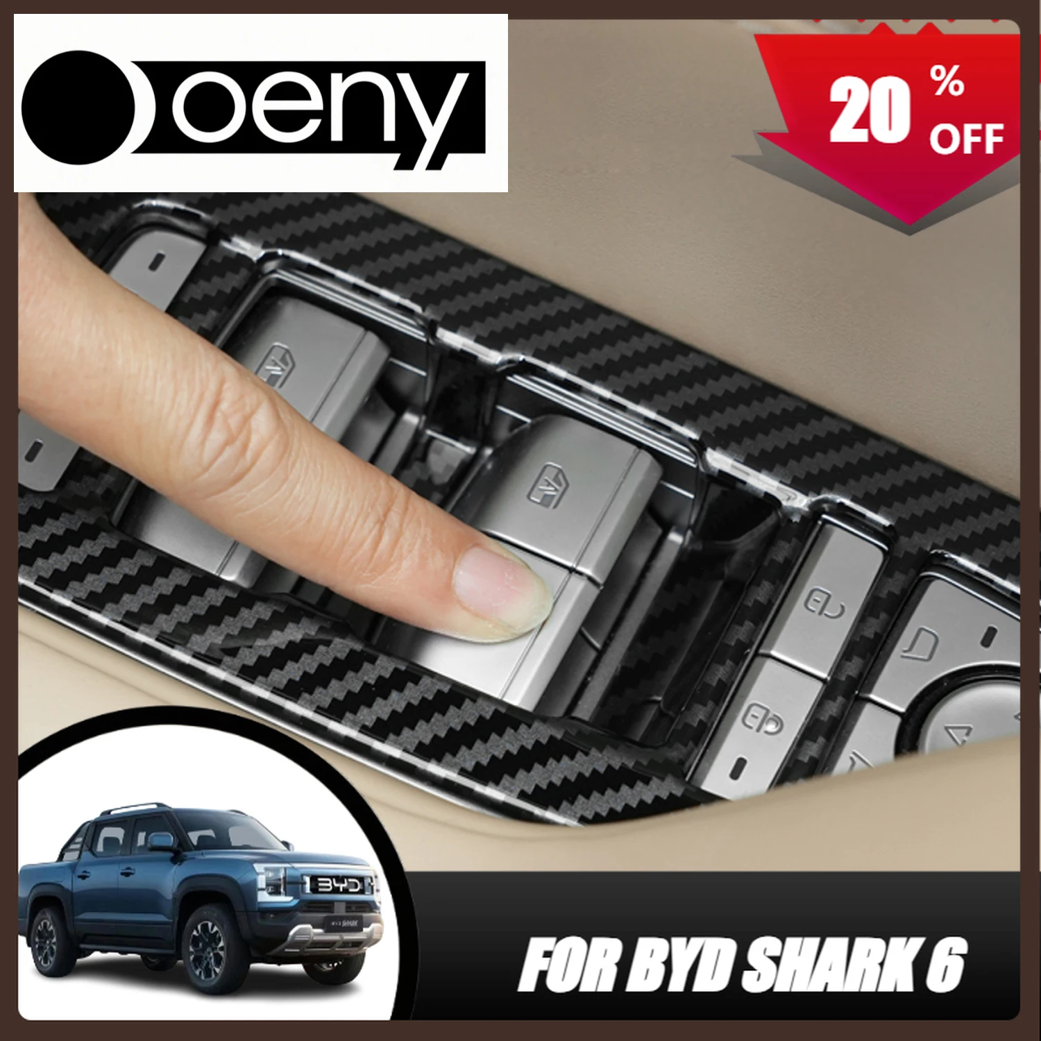 Fit For LHD RHD BYD Shark 6 2024-2025 Car Exterior Door Window Switch Cover Set Decor Overlay ABS Carbon Fiber Accessories 4PCS