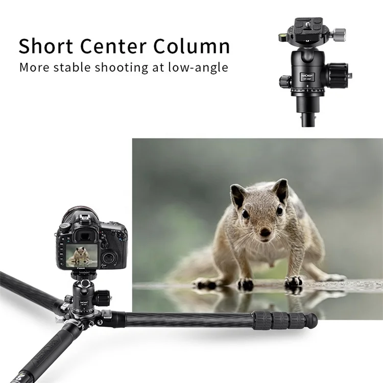 K&F Concept X324C2 Professional 10 Layers Quick Release Center Column Carbon Fiber Tripod for Camera