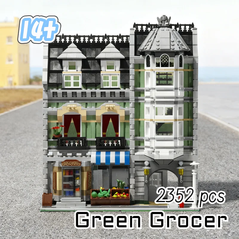 2352 Uds. Creador de juguetes calientes vista de la ciudad arquitectura europea ingle verde 10185 miniatura de bloques de construcción regalos de cumpleaños y Navidad