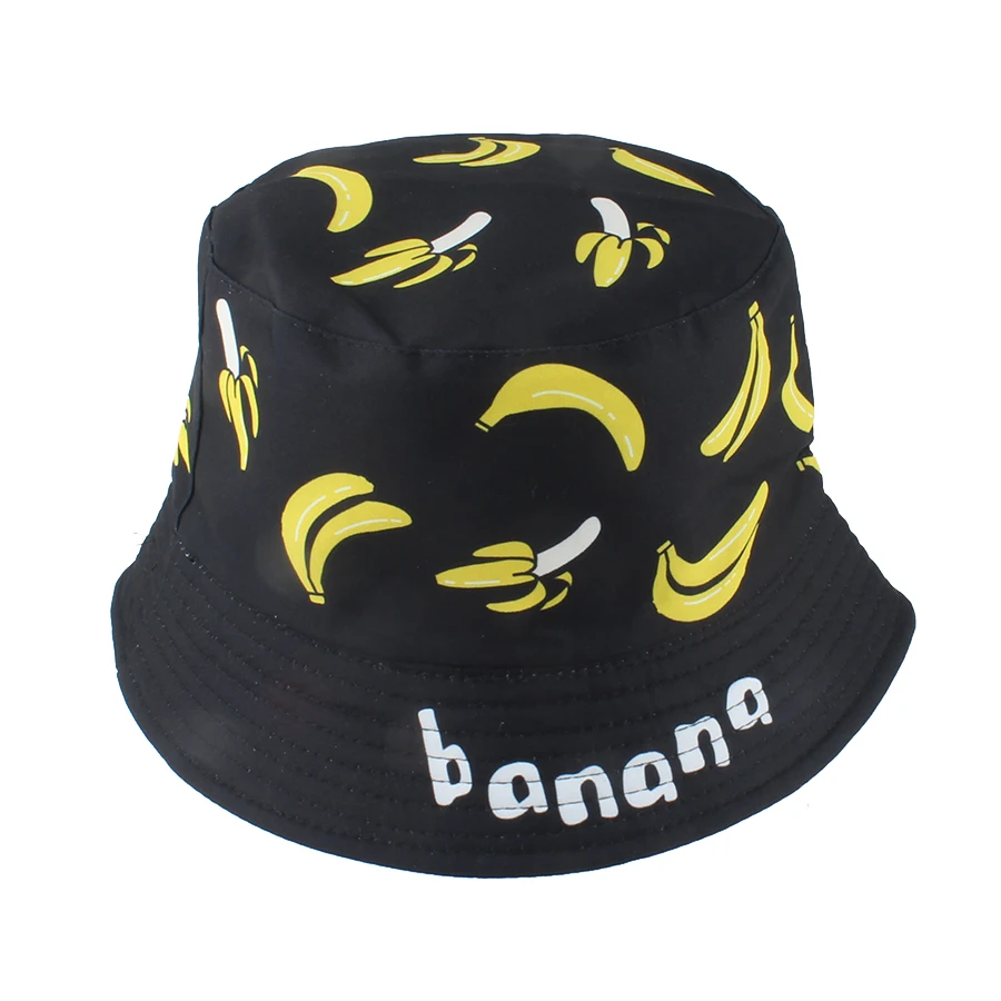 Children Summer Fisherman Hat Cute Banana Print Cotton Bucket Hat Baby Foldable Cartoon Fruit Sun Hats For Kids Panama Caps image 2