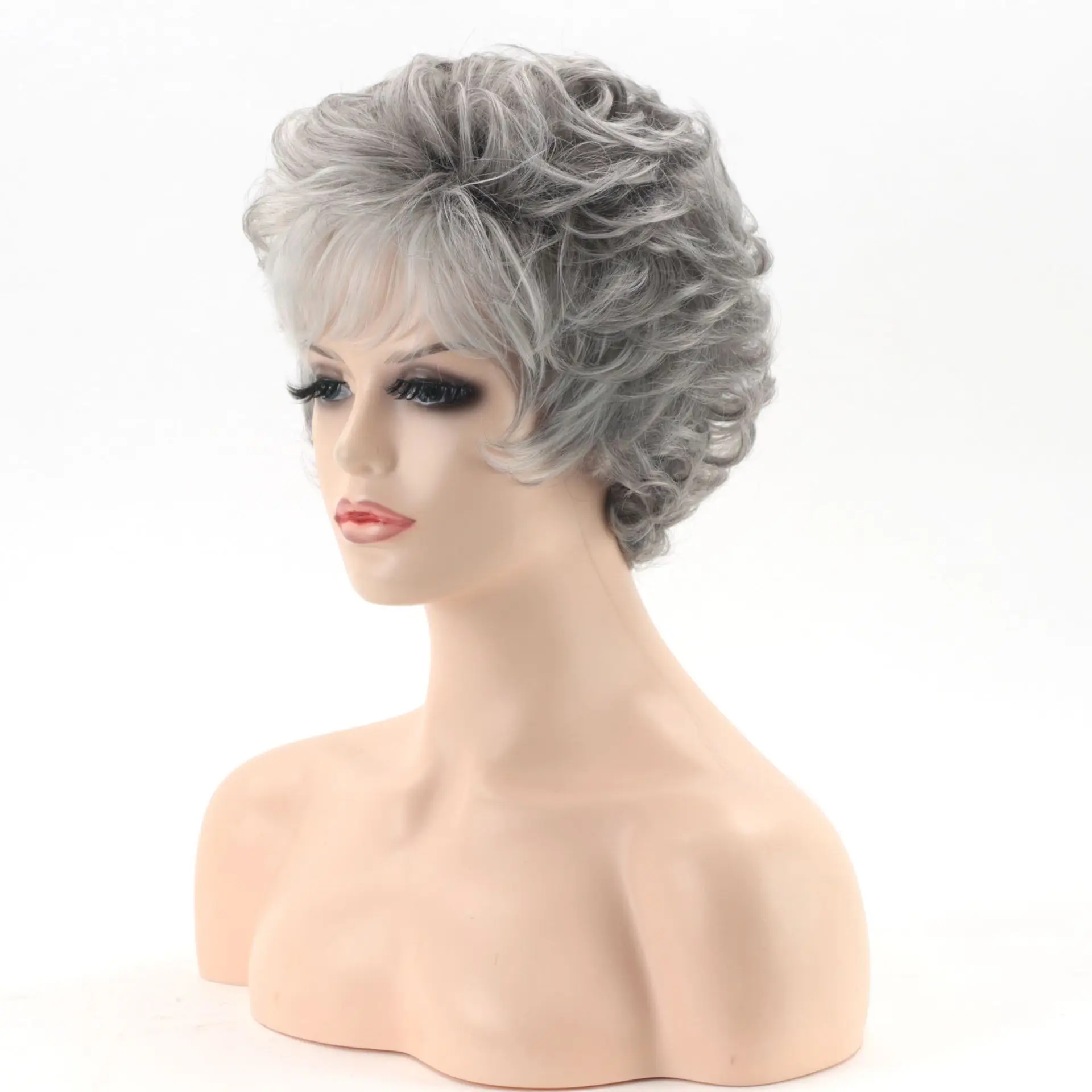 Short Gray Bob Wavy Wigs for Women Synthetic Wigs Natural Looking Heat Resistant Wigs