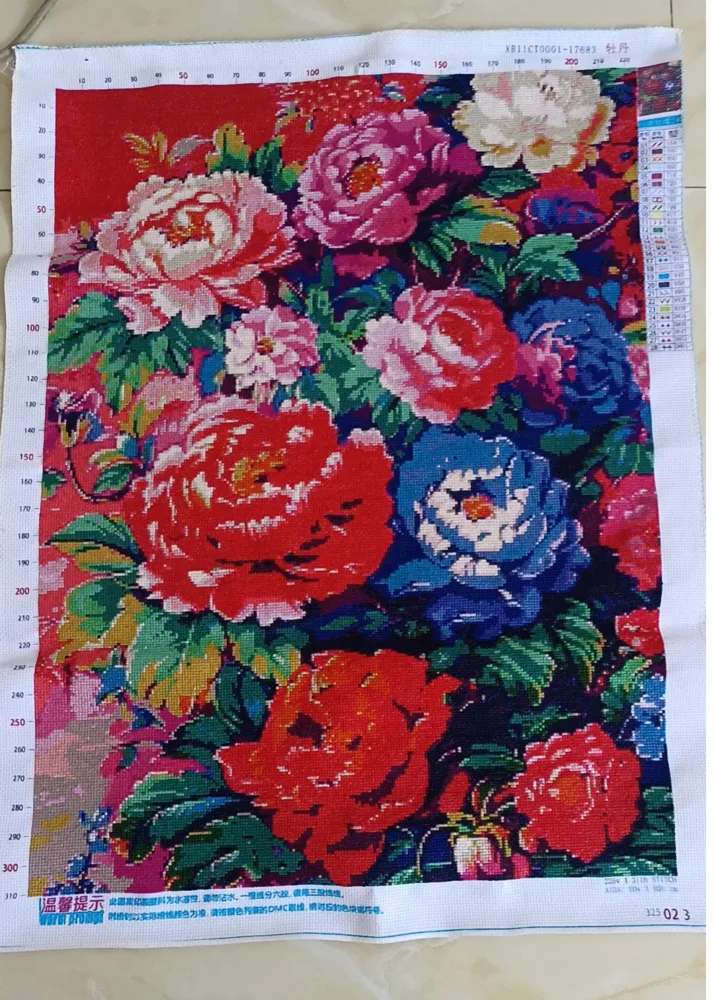 Handmade cross stitch China-Chic peony finished products Wall hanging, beautiful peony finished products in stock 60*80cm