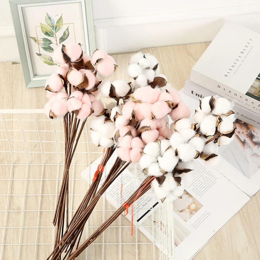 

10Pcs/Lot Single Head Naturally Dried Cotton Branch DIY Artificial Flower Bouquet For Home Living Room Wedding Garden Decoration