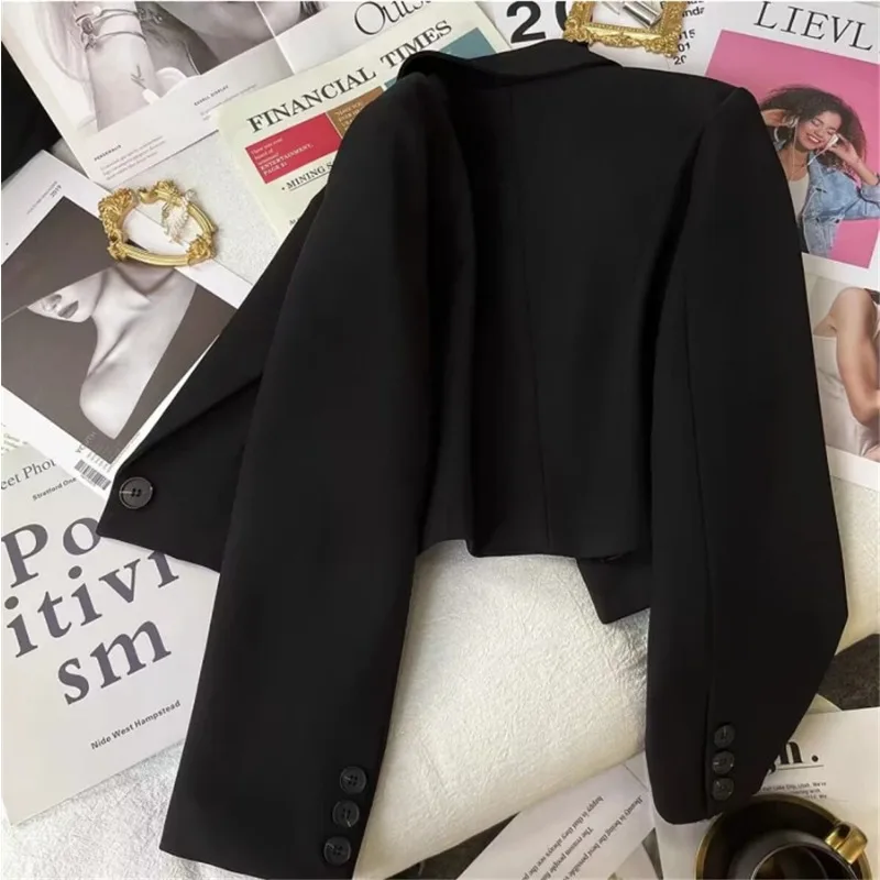 OL Spring Fall Casacos Casual Short Blazers Jackets Women\'s Korean New Office Loose Coats Long Sleeve Formal Elegant Cropped