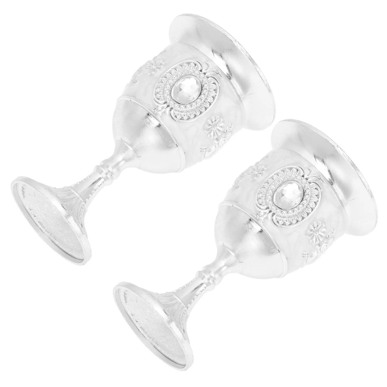 

2Pcs High Foot White Wine Goblets Vintage Alloy Metal Wine Cups for Home Party Bar Festival Retro Style Delicate Cocktail Cup