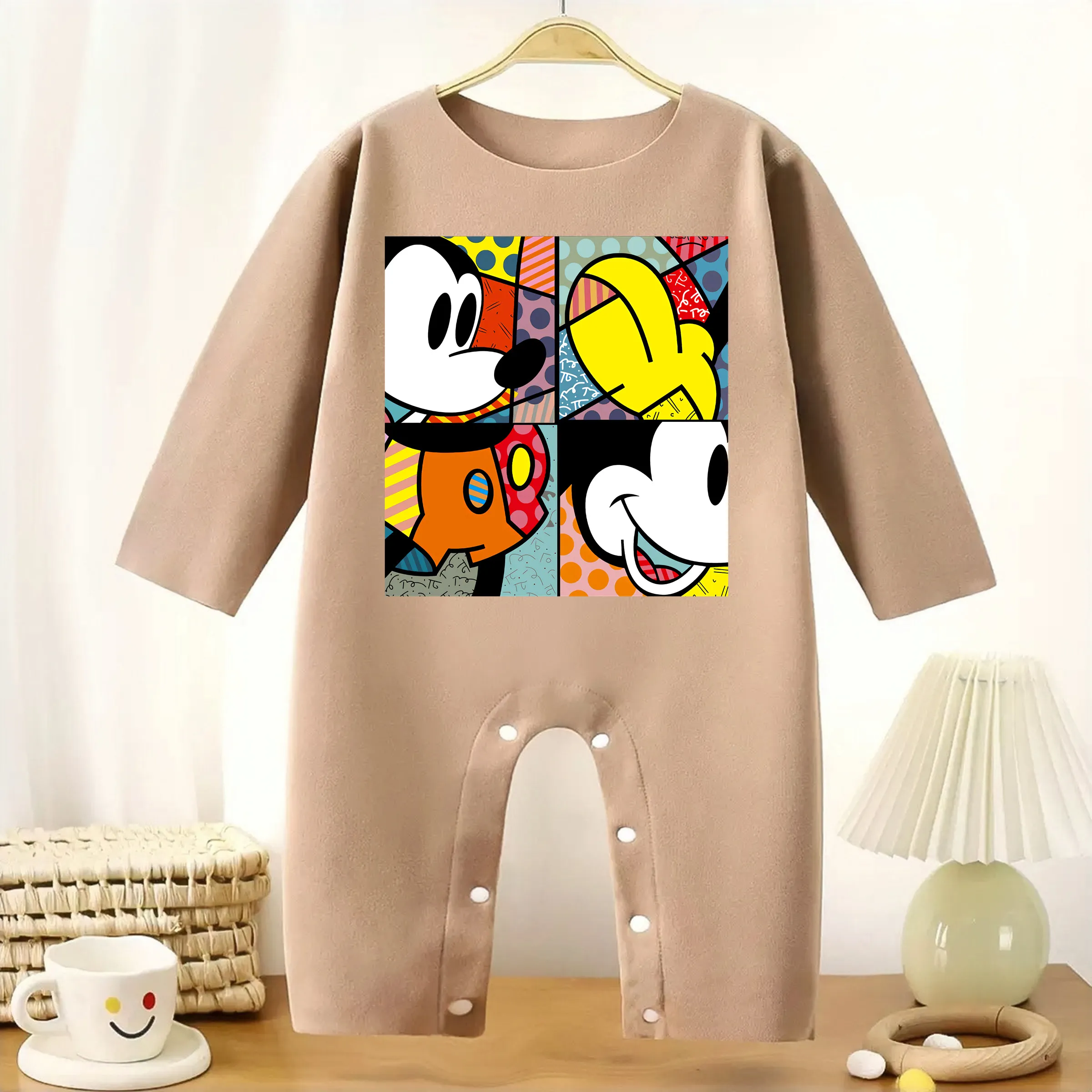 MINISO ميكي ماوس ملابس طويلة الأكمام لطيف رائعة طباعة نيسيي ارتداءها للطفل لينة مريحة بذلة لحديثي الولادة