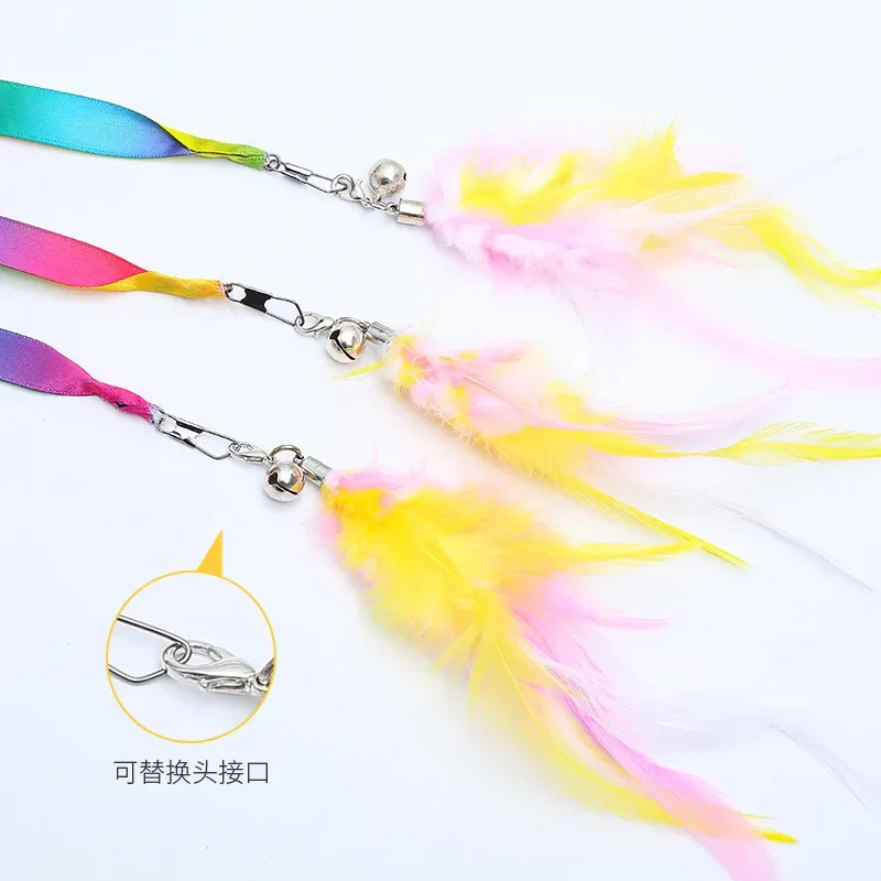 Pet Supplies Rainbow Cloth Strips with Feathers Cat Toy Wand Can Be Replaced with Interactive Play Cat Toys