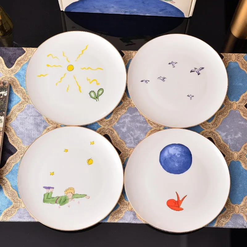 

4pcs Beast Prince Western Dinner Plate Ceramic Tableware Bone China Shallow Dish Set Gift Box For Home And Souvenir 18cm