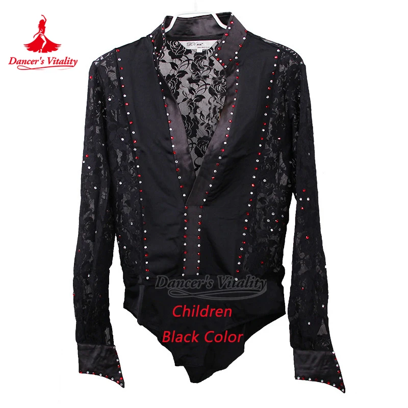 Adult&Children Latin Dance Lace V-neck Practise&Perform Jumpsuit Dancer's Vitality Social Dance Men's Contest Matching Clothing