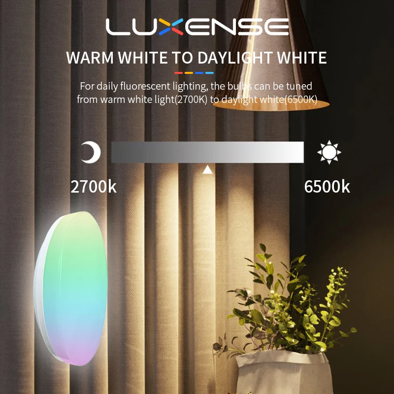 Luxense LED Smart Ceiling Lamp CCT RGB Dimmable Tuya APP Light Fixture with Alexa Google Home Bedroom Living Room Ambient Light