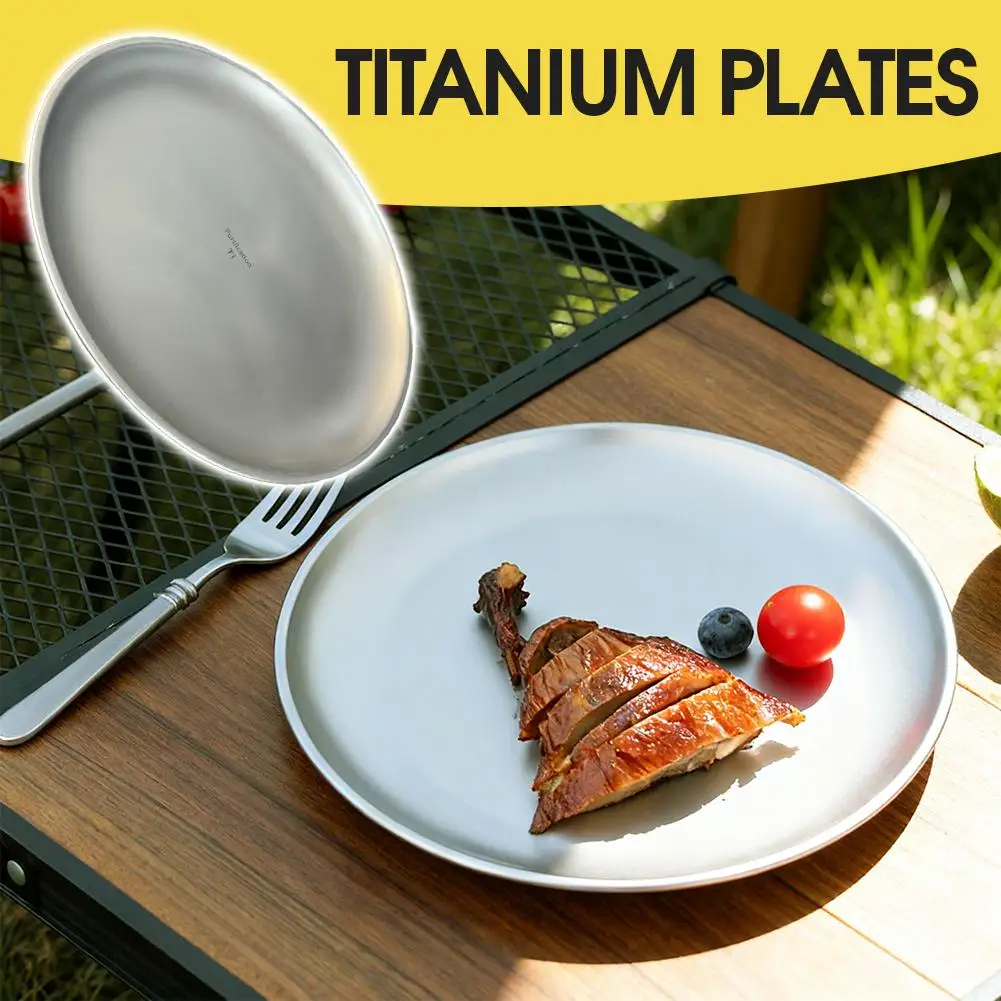 1/2/3PCS-20cm Korean Pure Titanium Round Plate Lightweight Integrated Molding Dinner Plate Smooth Round Edge Multipurpose Plate