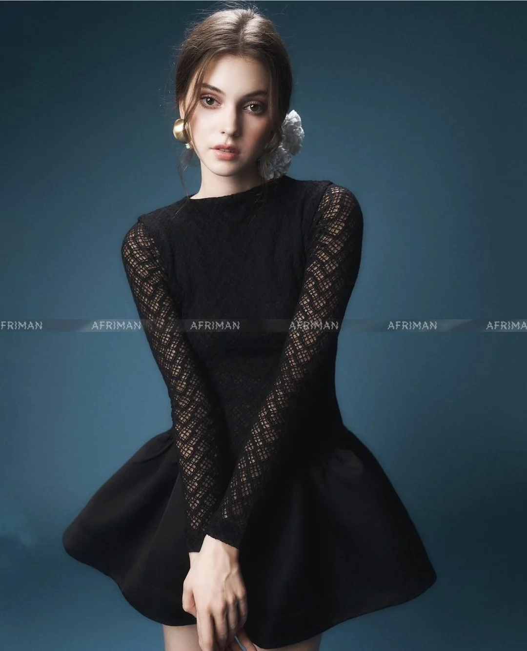 

Women French Fashion Lace Patchwork Ball Gown Mini Dress
