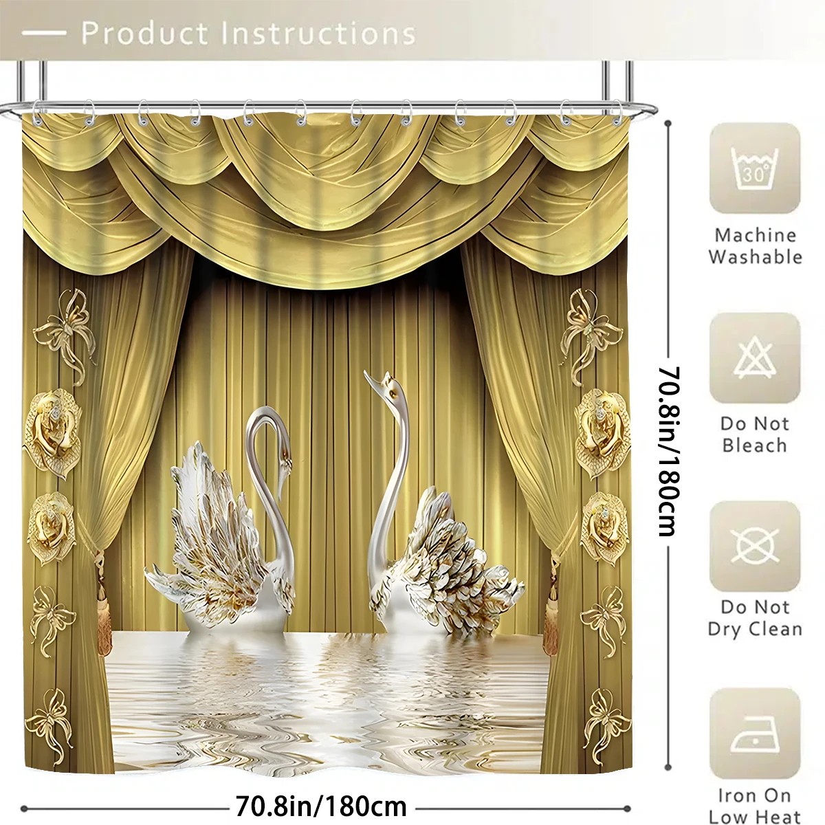 1/4 Piece Shower Curtain Set, Waterproof Bathroom Partition Curtain with Hooks, Anti-Slip Bath Rug, U Shape Mat, Toilet Seat Cov