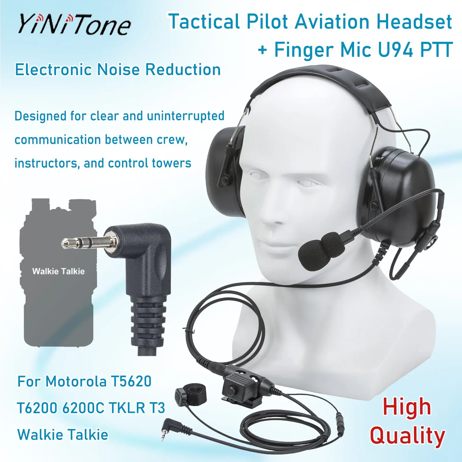 

Pilot Aviation Headset set For Motorola T5620 T6200 6200C TKLR T3 Walkie Talkie Noise reduction earphone with U94 PTT Finger Mic