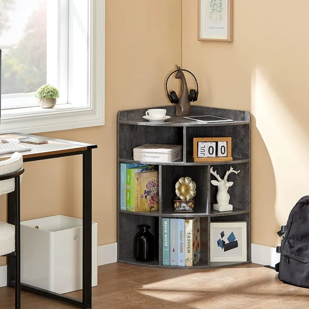 

Corner table with 3-tier corner cabinet, wooden cube storage shelves with 8 cabinets, suitable for bedroom, living room