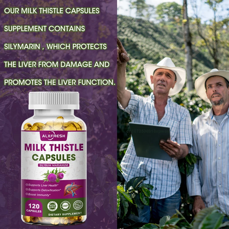 Alxfresh Milk Thistle Extract Liver Soft Capsules Improve Liver Damage Caused By Long-term Drinking Support Liver Health Non-GMO