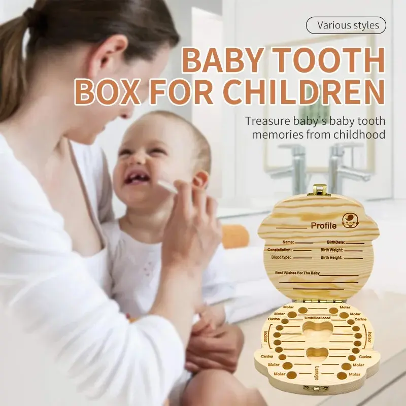 1 PCS Wooden Baby Tooth Box For Boys And Girls Tooth Hair Umbilical Cord Collection Box Baby Tooth Souvenir Box